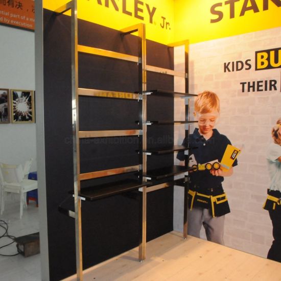 10X10FT L Shape Tradeshow Tampilan Exhibition Booth Stand dengan Shelf